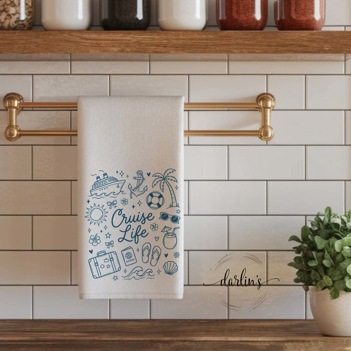 Cruise Life Dark Teal Kitchen Towel