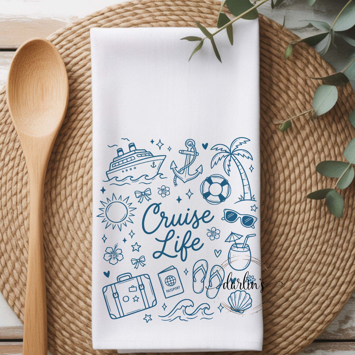 Cruise Life Dark Teal Kitchen Towel