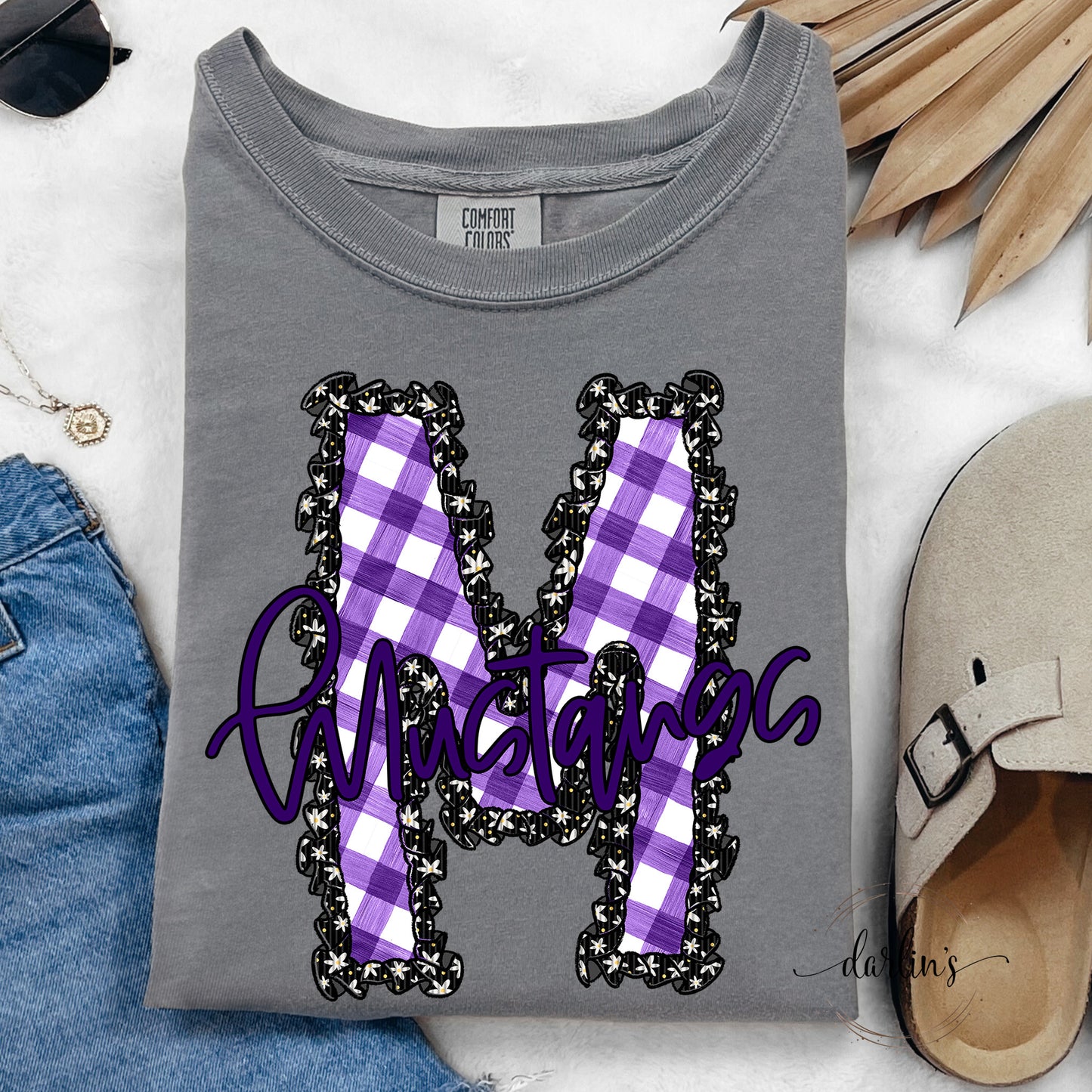 Daisy Ruffle M Mustangs Purple Shirt