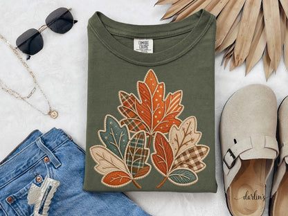 LEAF TRIO FAUX APPLIQUE Shirt