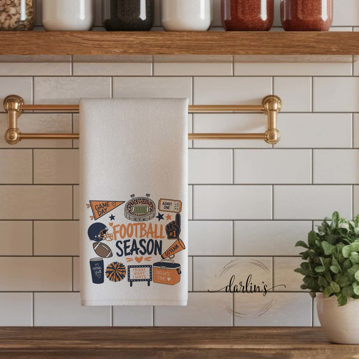 Football Season Orange And Blue Kitchen Towel