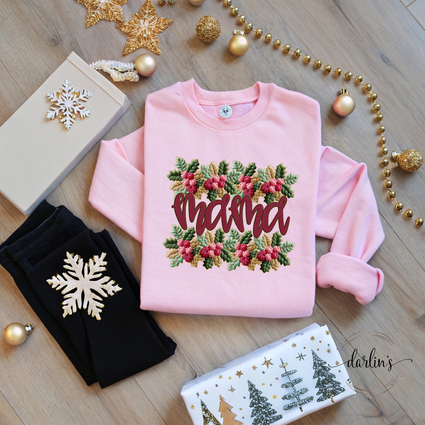 French Knot Holly Border Name Customizable Shirt