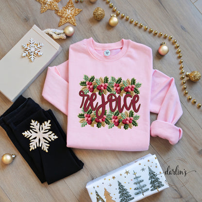 French Knot Holly Border Rejoice Shirt