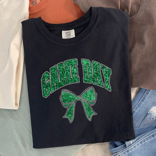 Game Day Shirt - Faux Green And Silver Glitter