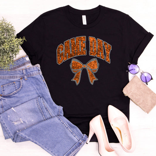 Game Day Shirt - Faux Orange And Silver Glitter