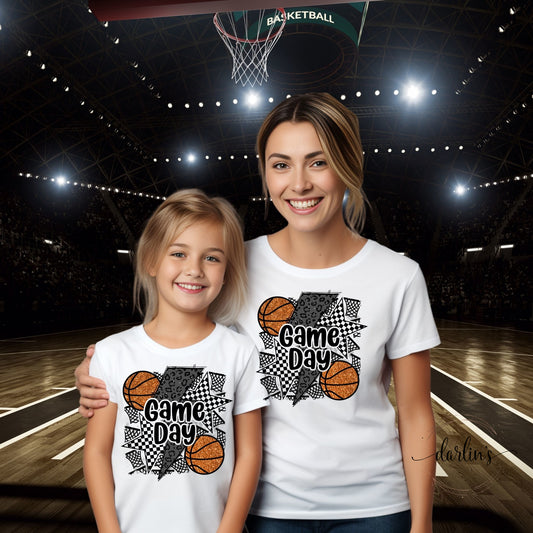 Game Day Basketball Leopard Lightning Bolt Shirt