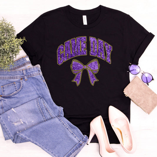Game Day Shirt - Faux Purple And Gold Glitter