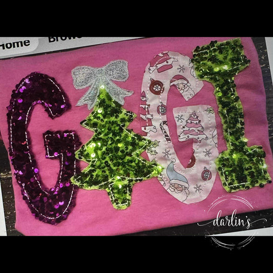 Christmas Family Names - Gigi - Real Sequin Pink Shirt