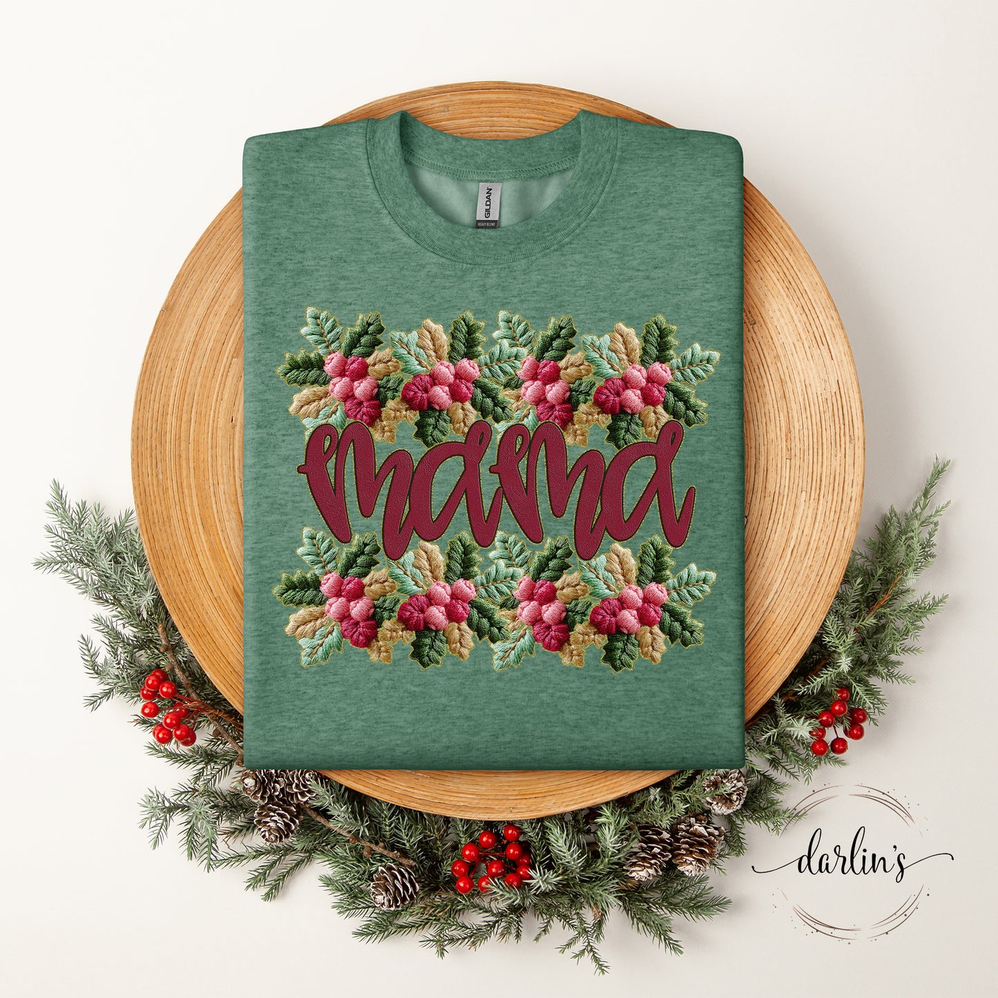 French Knot Holly Border Name Customizable Shirt