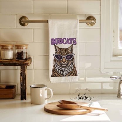 Glam Bobcat Purple Kitchen Towel