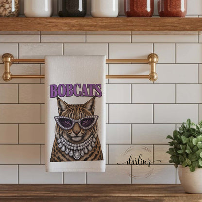 Glam Bobcat Purple Kitchen Towel
