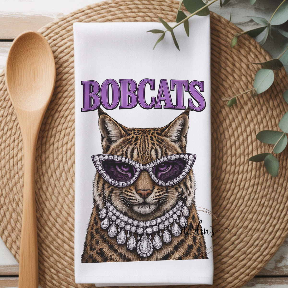 Glam Bobcat Purple Kitchen Towel