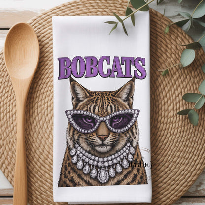 Glam Bobcat Purple Kitchen Towel