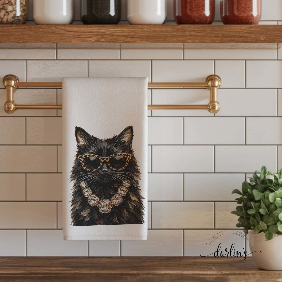 Glam Black Cat Kitchen Towel