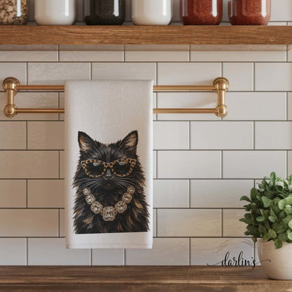 Glam Black Cat Kitchen Towel