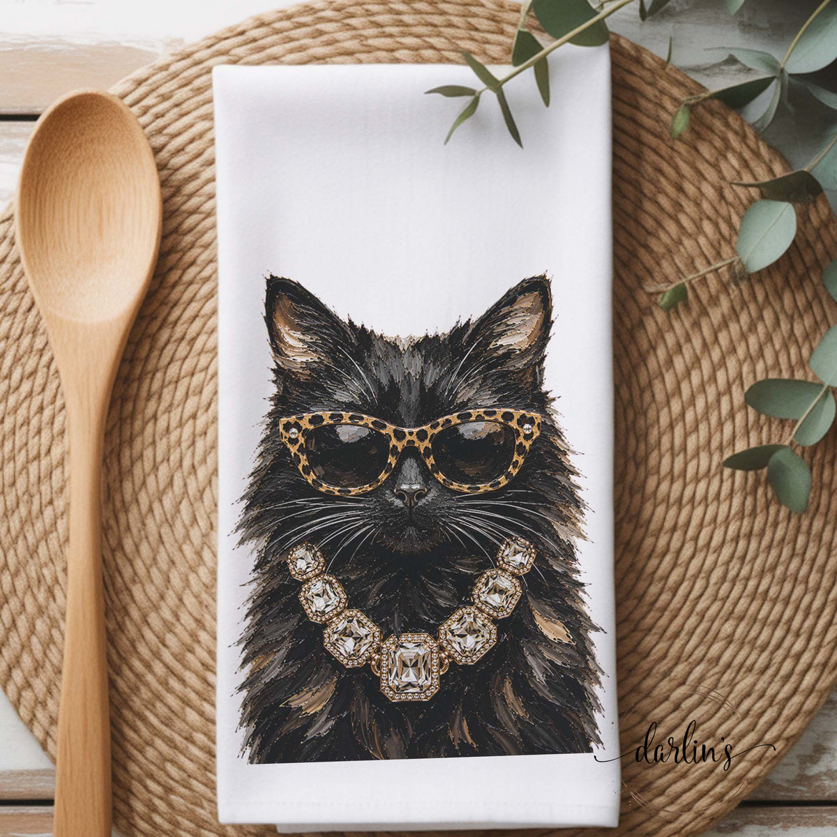 Glam Black Cat Kitchen Towel