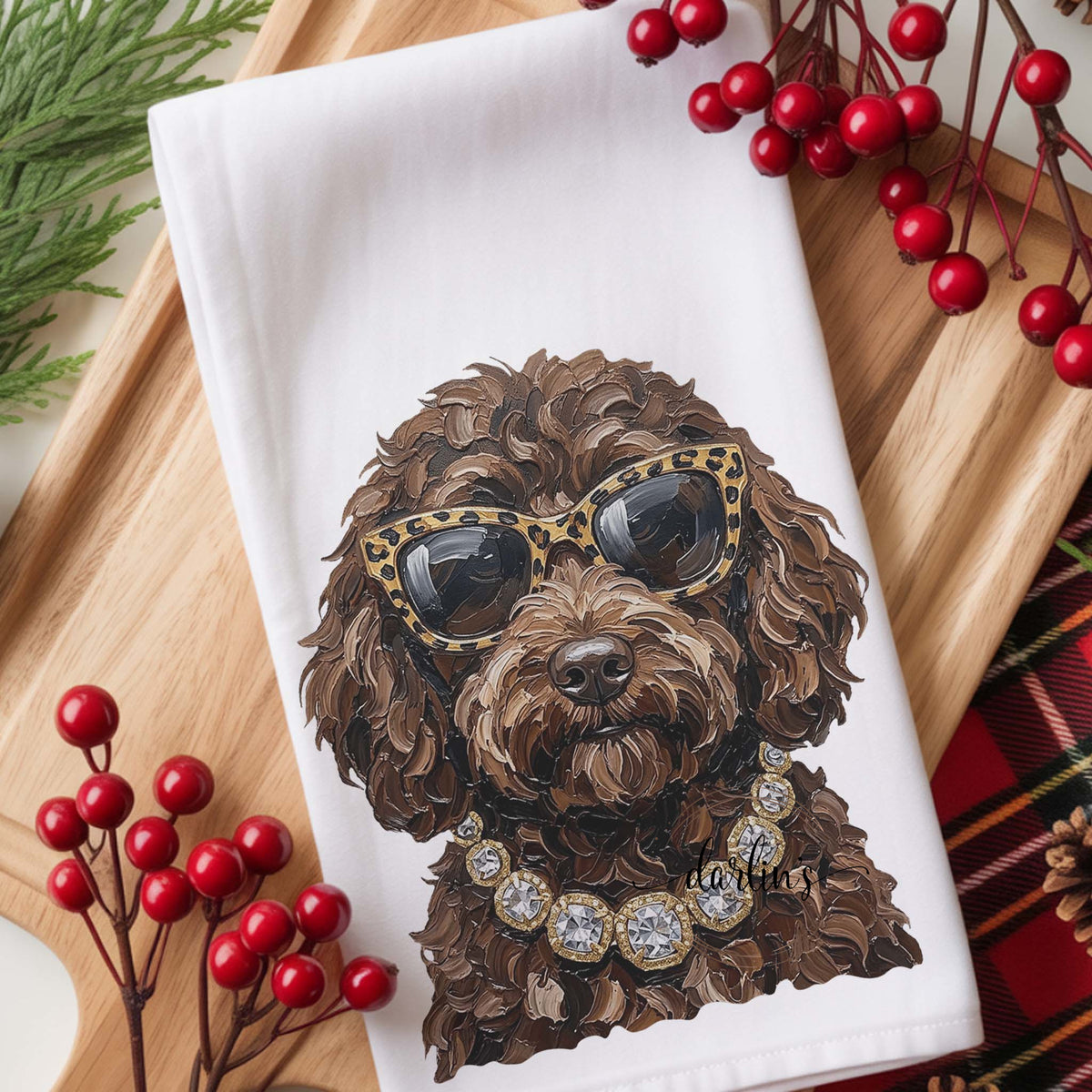 Glam Chocolate Golden Doodle Kitchen Towel