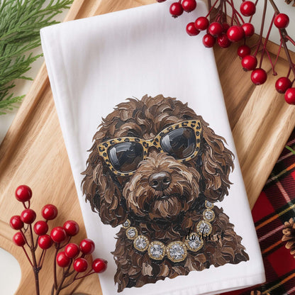 Glam Chocolate Golden Doodle Kitchen Towel