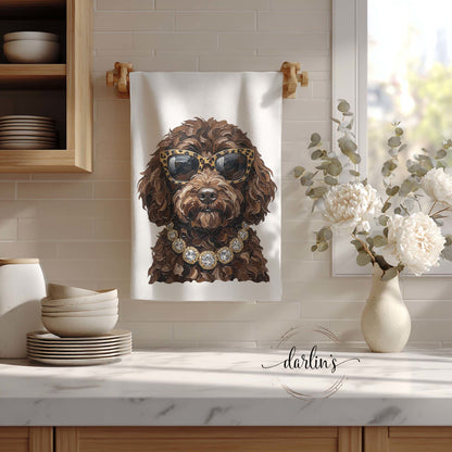 Glam Chocolate Golden Doodle Kitchen Towel