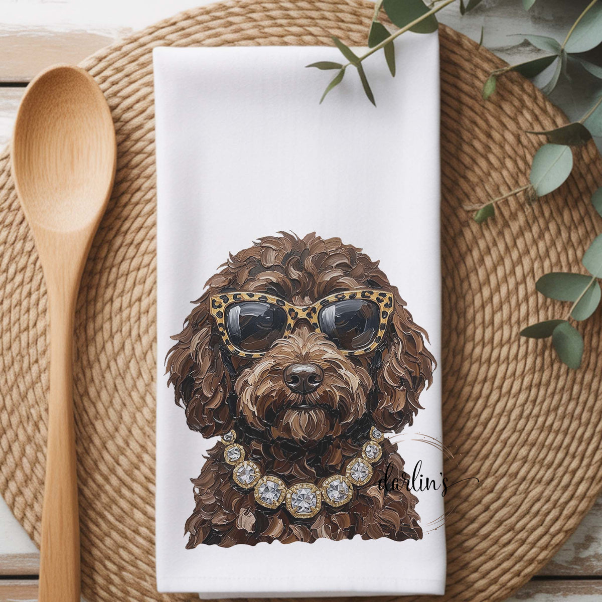 Glam Chocolate Golden Doodle Kitchen Towel