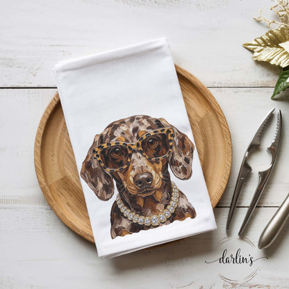 Glam Dapple Dachshund Kitchen Towel