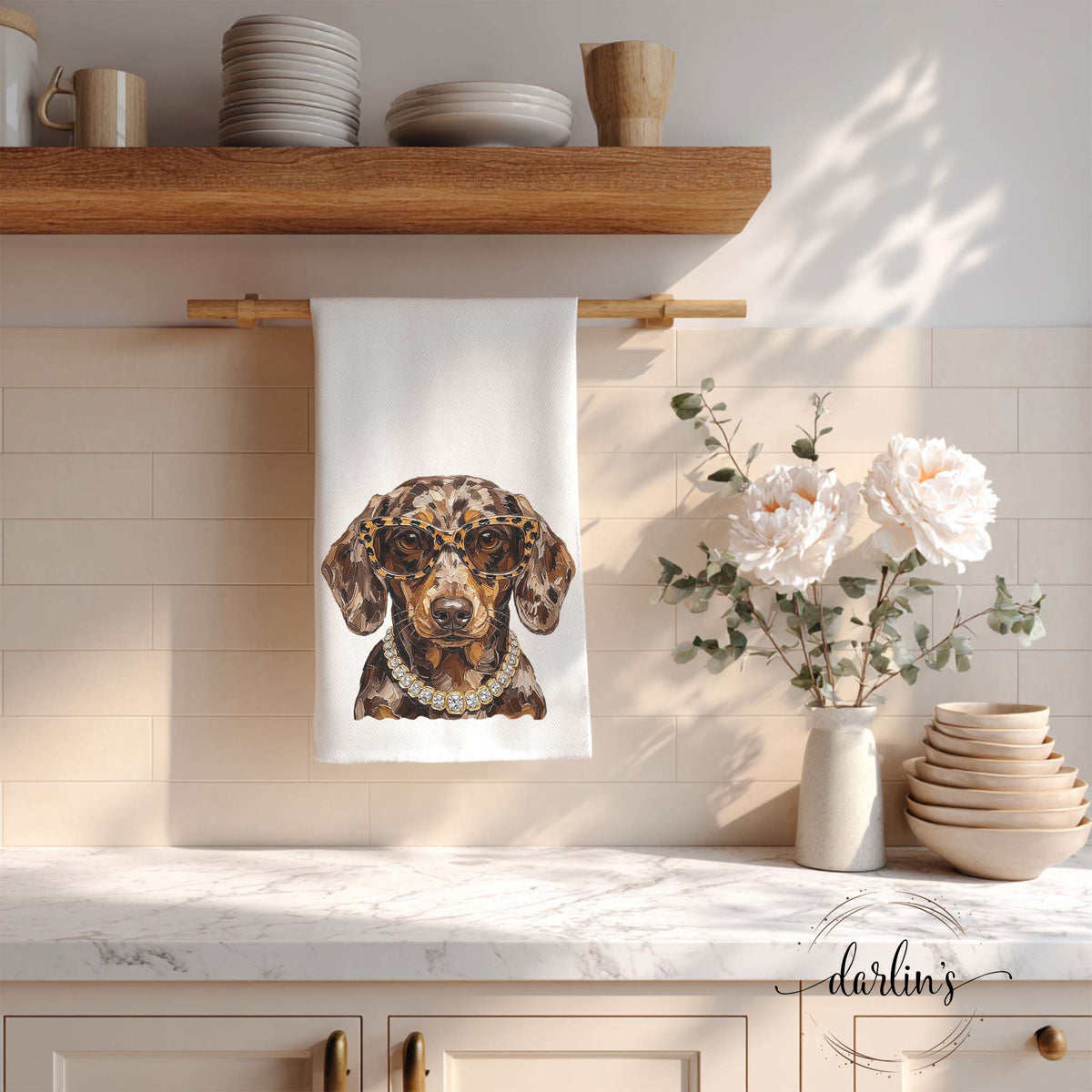 Glam Dapple Dachshund Kitchen Towel