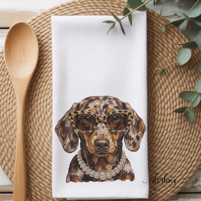 Glam Dapple Dachshund Kitchen Towel