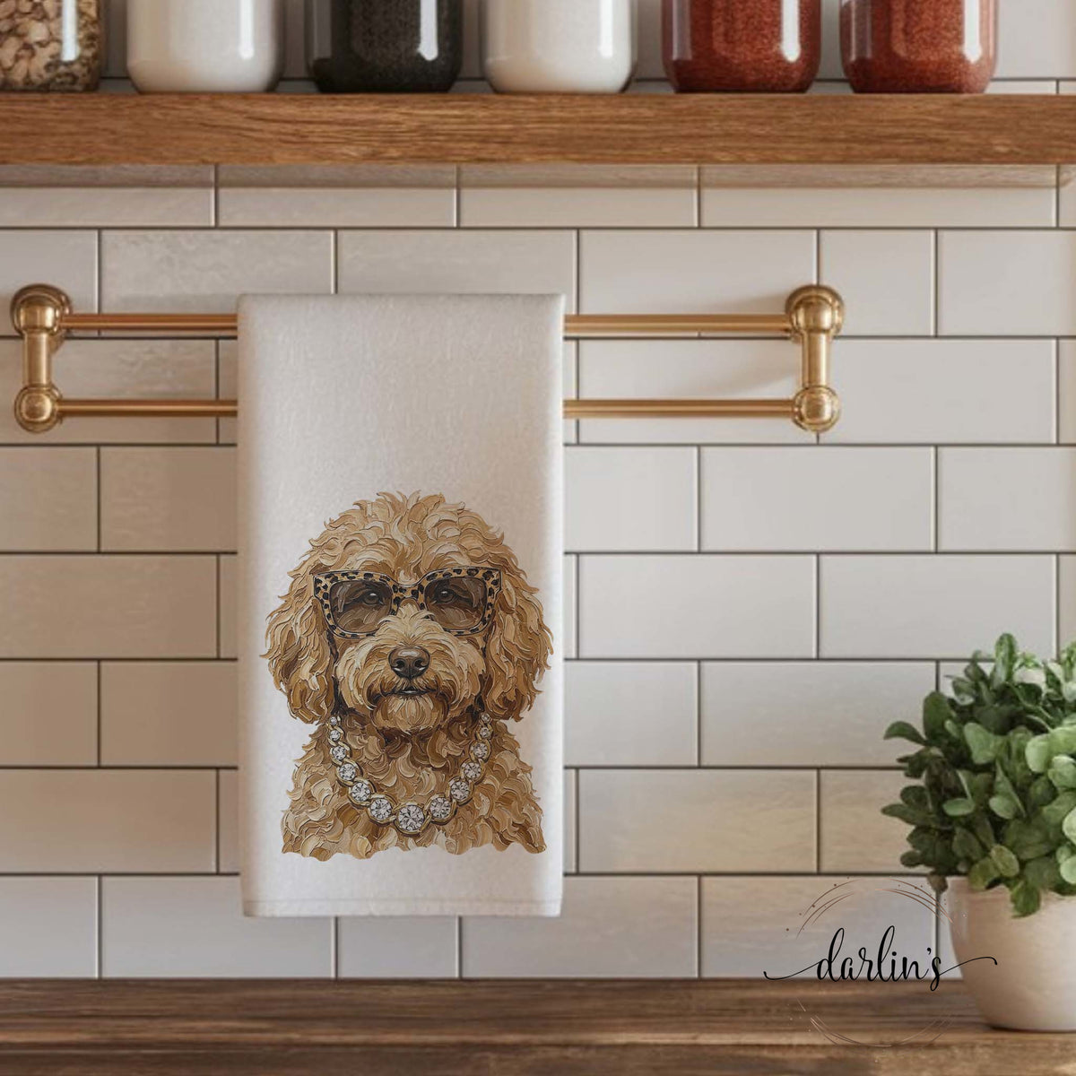 Glam Golden Doodle Kitchen Towel