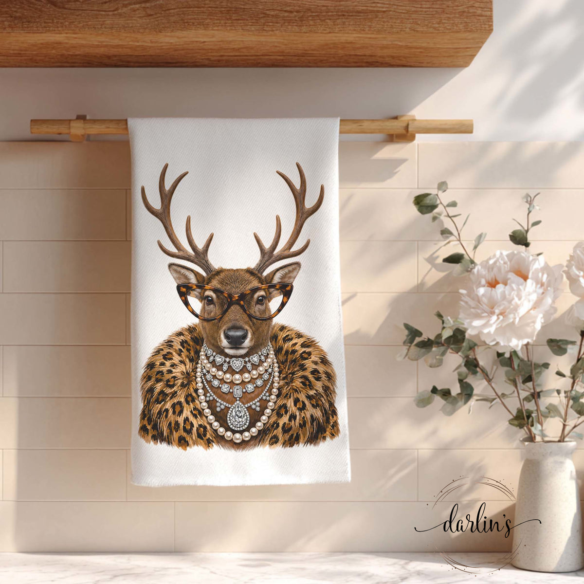 Glam Reindeer Kitchen Towel