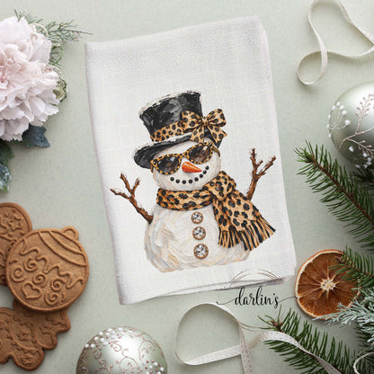 Glam Snowman Leopard Kitchen Towel