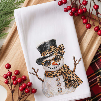 Glam Snowman Leopard Kitchen Towel