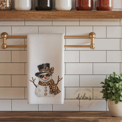 Glam Snowman Leopard Kitchen Towel