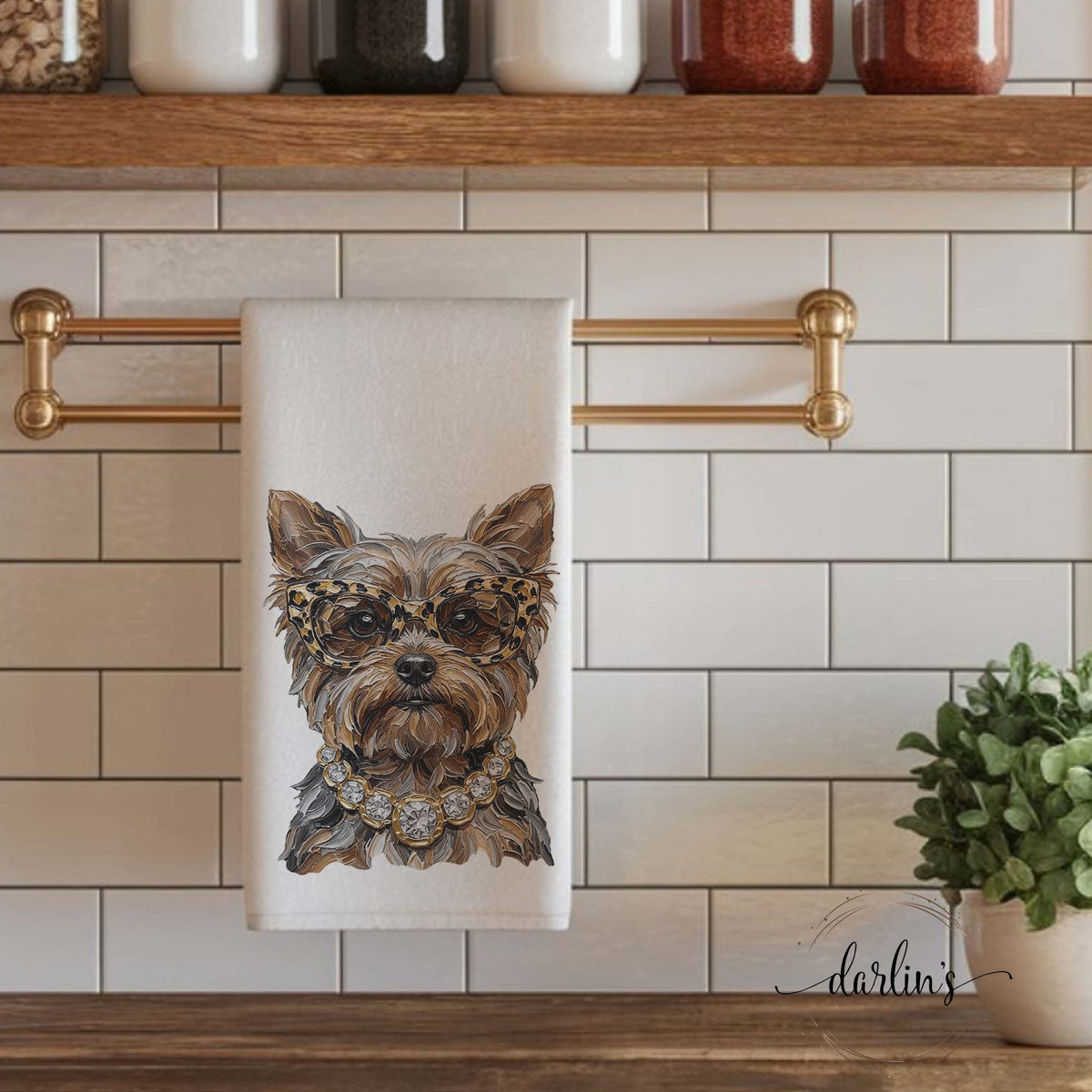 Glam Yorkie Kitchen Towel