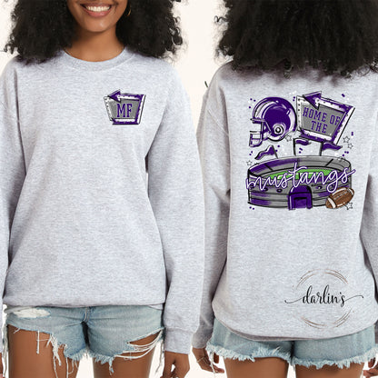 Home of the Stadiums - Mustangs - Front Pocket and Back Designs Shirt