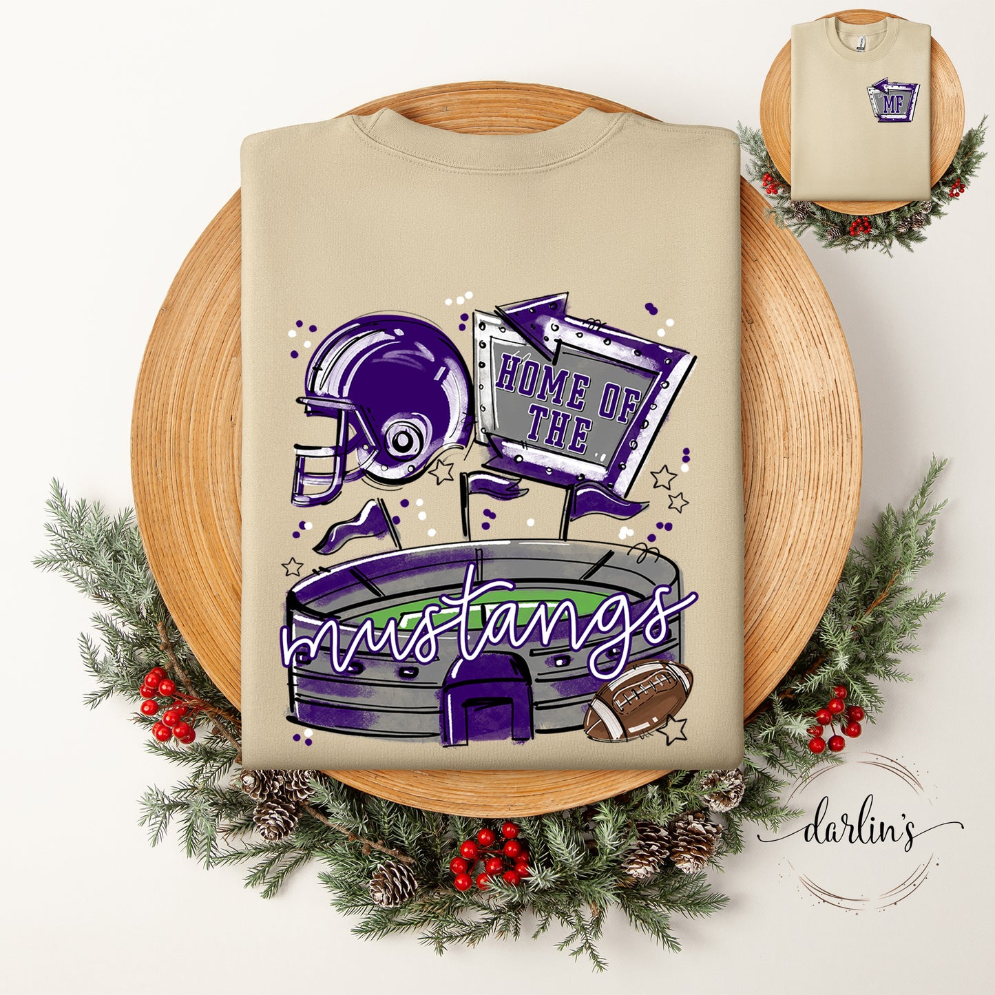 Home of the Stadiums - Mustangs - Front Pocket and Back Designs Shirt