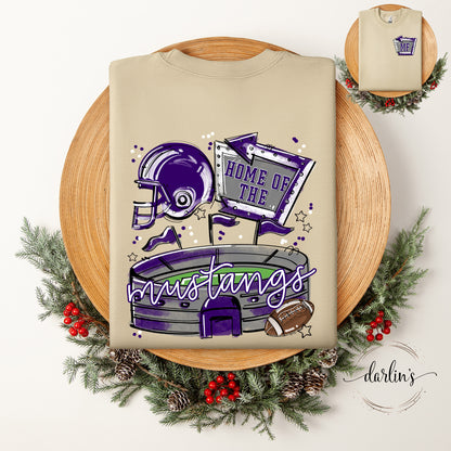 Home of the Stadiums - Mustangs - Front Pocket and Back Designs Shirt