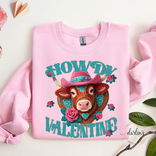 Howdy Valentine Crochet Cow Shirt