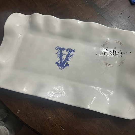 Long Rectangular Tray - Havana - Monogram Initial