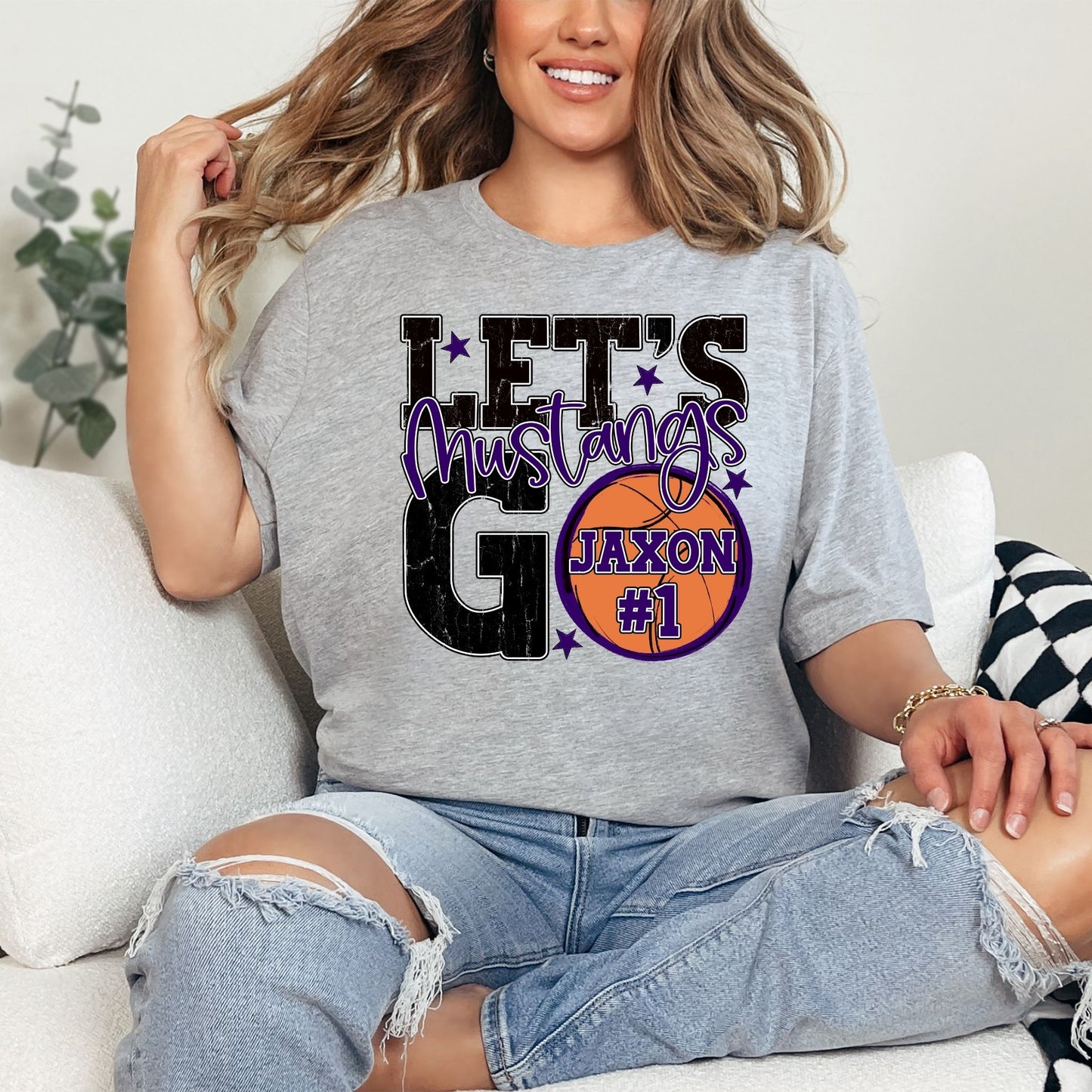 Mustangs Spirit Stacked Lets Go Basketball Customizable Shirt