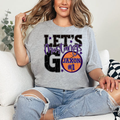 Mustangs Spirit Stacked Lets Go Basketball Customizable Shirt