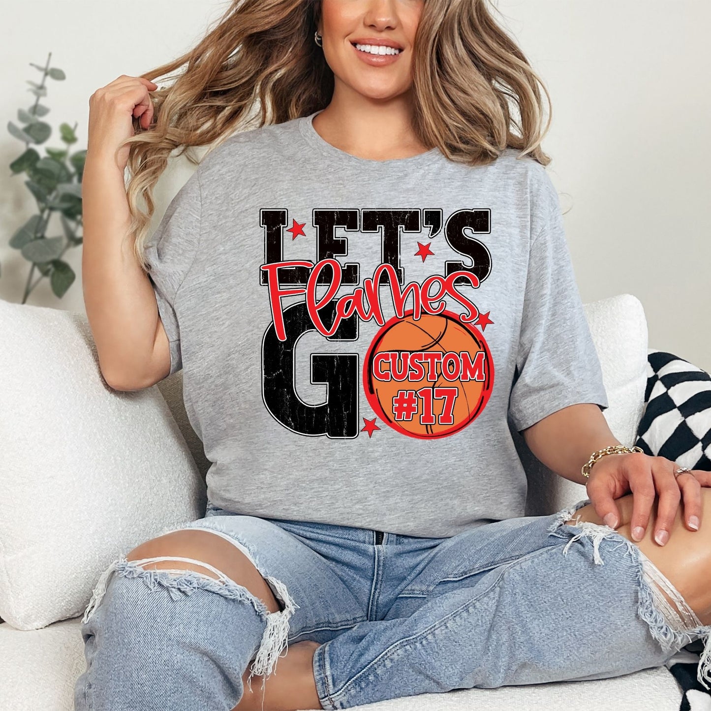 Flames Spirit Stacked Lets Go Basketball Customizable Shirt