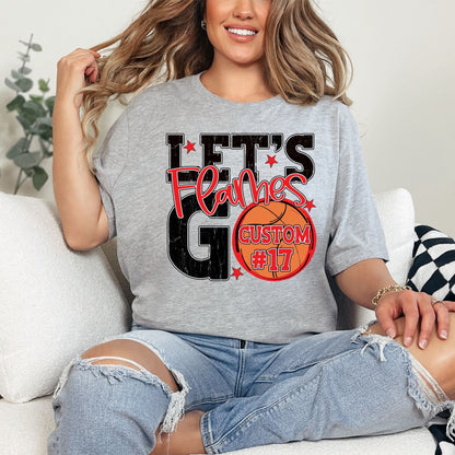 Flames Spirit Stacked Lets Go Basketball Customizable Shirt