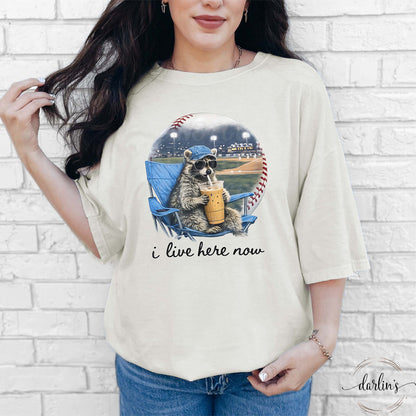 I Live Here Now Raccoon Baseball Shirt
