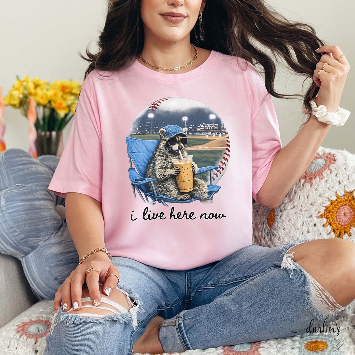 I Live Here Now Raccoon Baseball Shirt