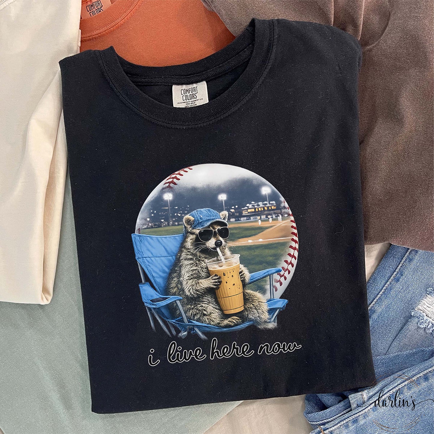 I Live Here Now Raccoon Baseball Shirt