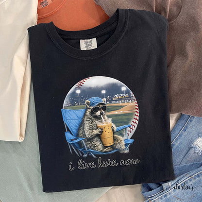 I Live Here Now Raccoon Baseball Shirt
