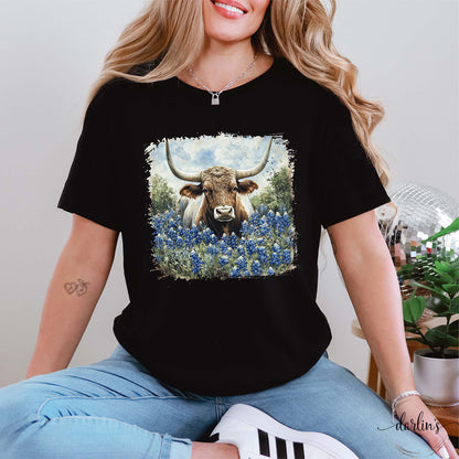 Longhorn In Bluebonnets Shirt