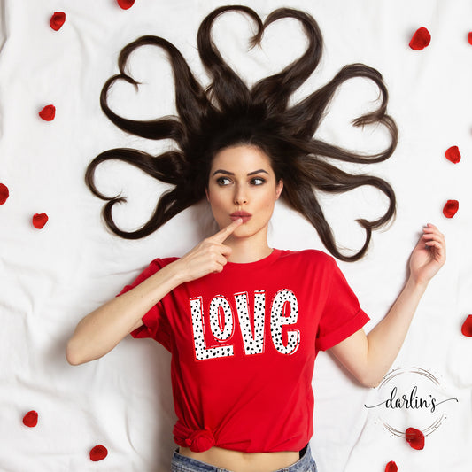 Love Doodle Black Mini Dots Red Outline Shirt