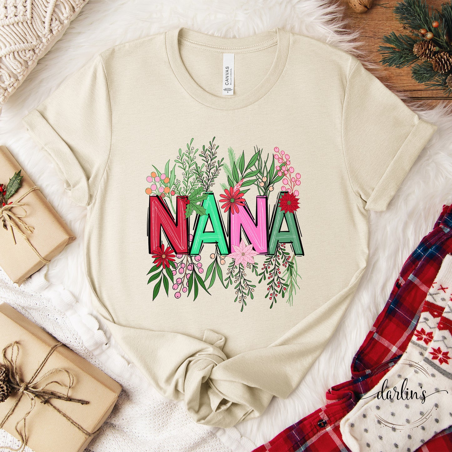Nana Christmas Floral Shirt