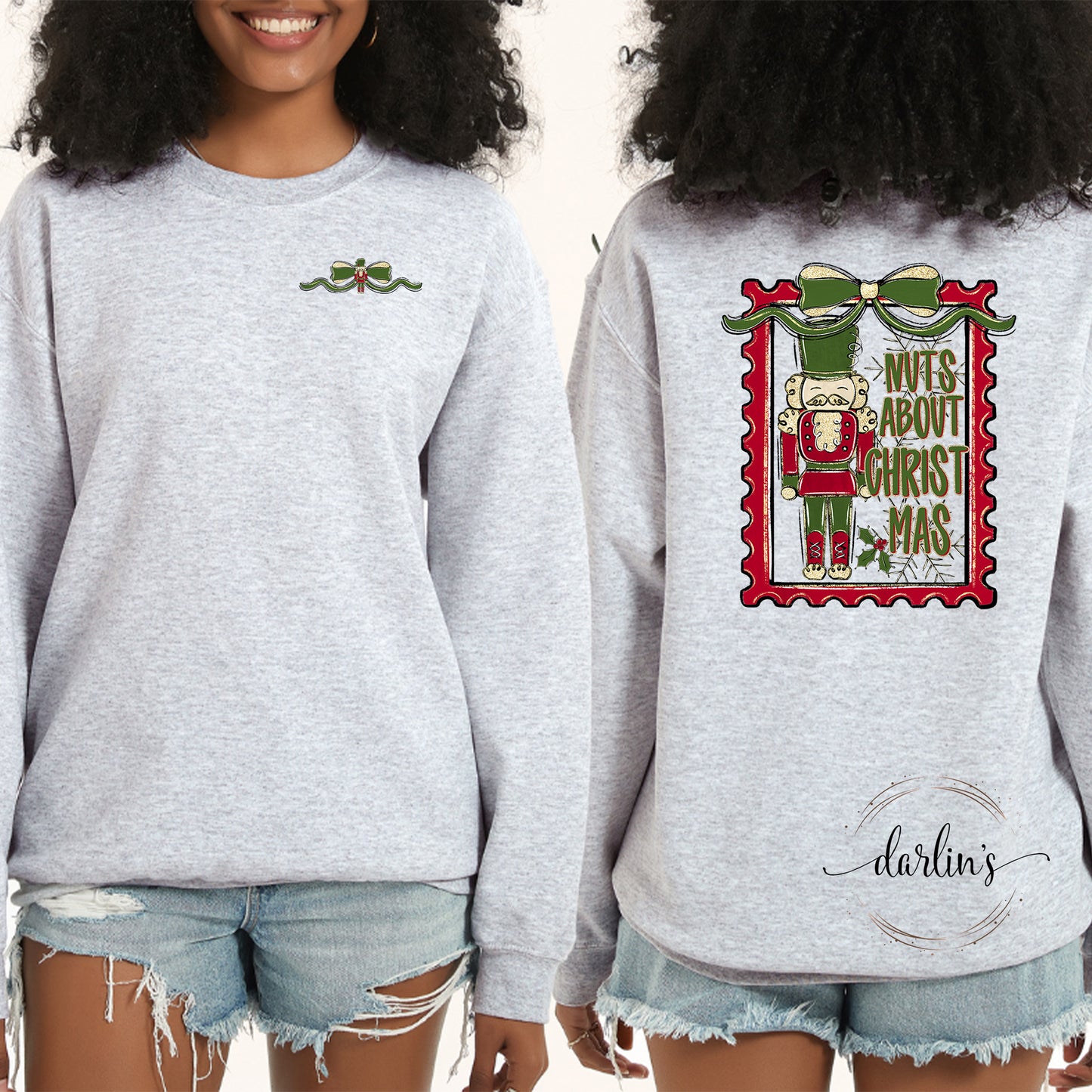 Nuts About Christmas Light Shirt - Front Pocket And Back Designs